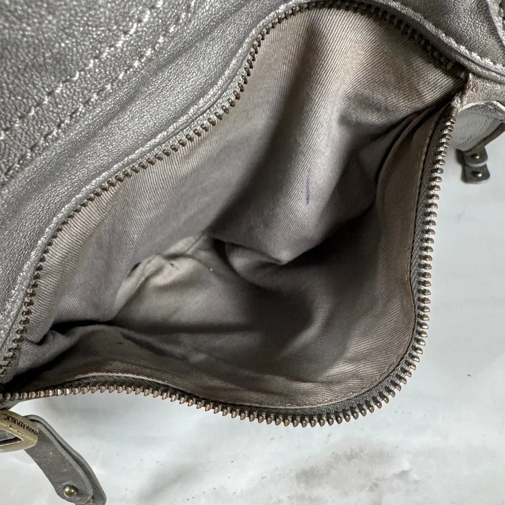 Banana Republic Silver Italian Leather Hobo Bag Purse Braided Strap Lambskin